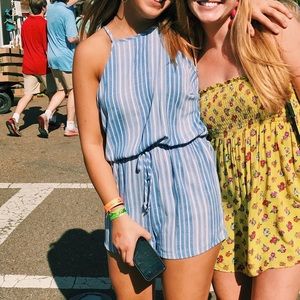 Blue and white striped romper